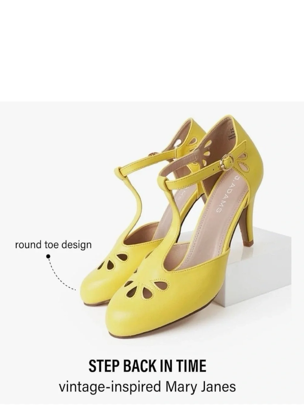 J. Adams Bright Yellow T‑Strap Floral Cutout Heels Size 8.5